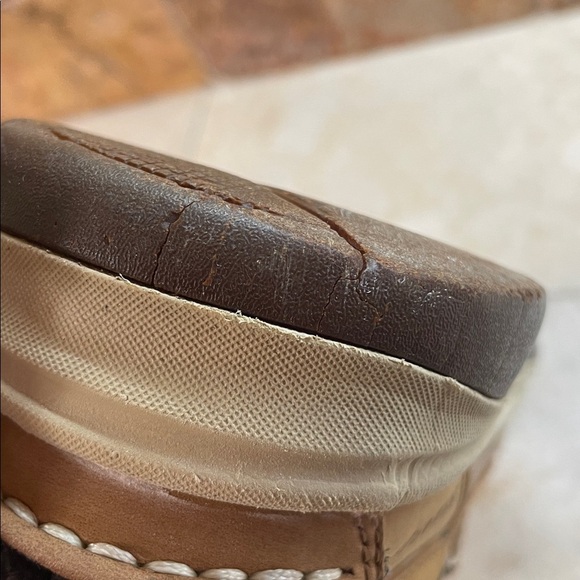 Sebago Helmsman Dark Tan Leather Boat Shoes Men’s 8M Moc Toe Deck Casual Lace - Picture 16 of 16